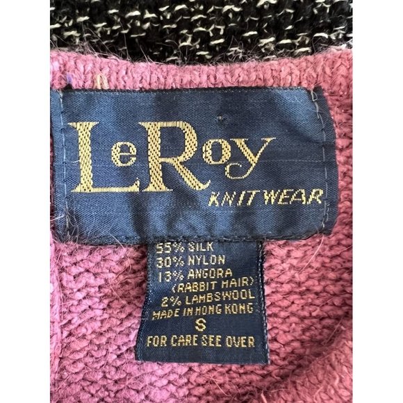VINTAGE 80's LeRoy Knitwear Silk Angora Sweater Puff Shoulder sewed Pearl M Rose - Picture 6 of 7
